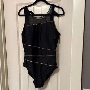 Simon Chang Black One Piece with Gold Accents